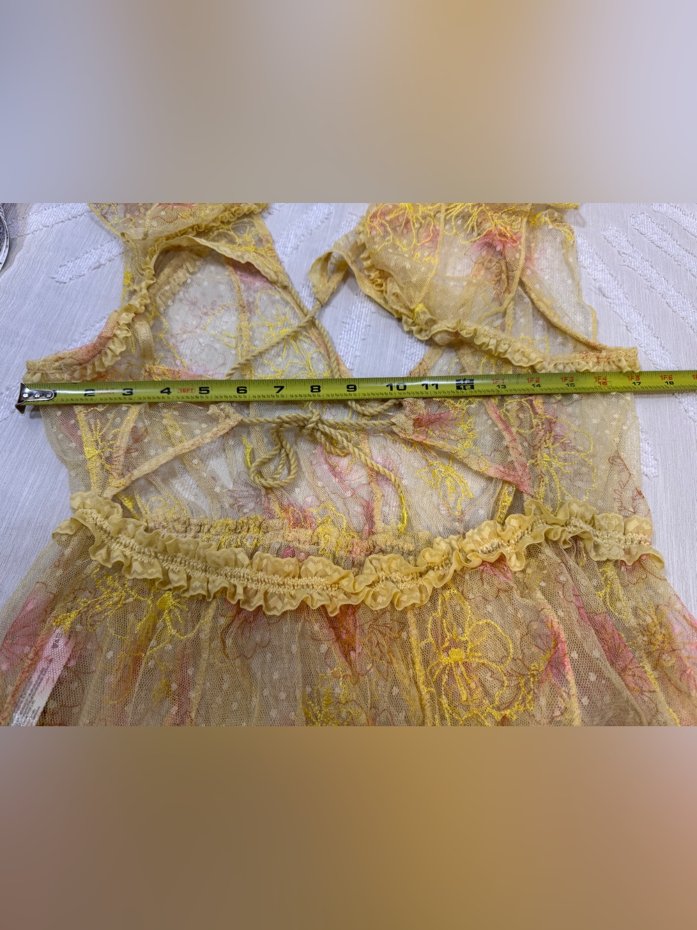 Free People Postcard From Paris Teddy Yellow Floral Mesh Bodysuit Medium - Picture 5 of 8